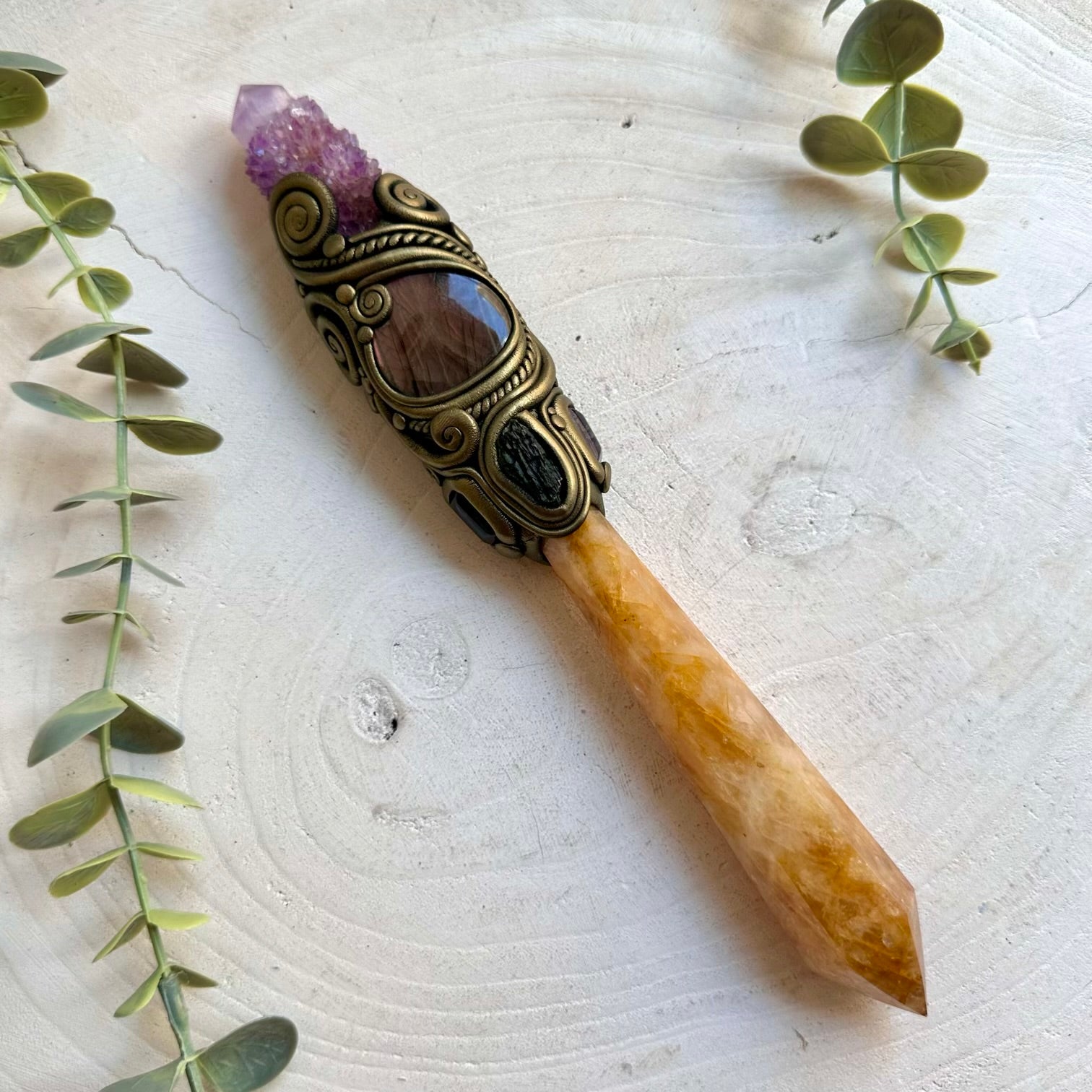 Crystal healing tool designed with Golden Healer Quartz for meditation, manifestation and ritual work.