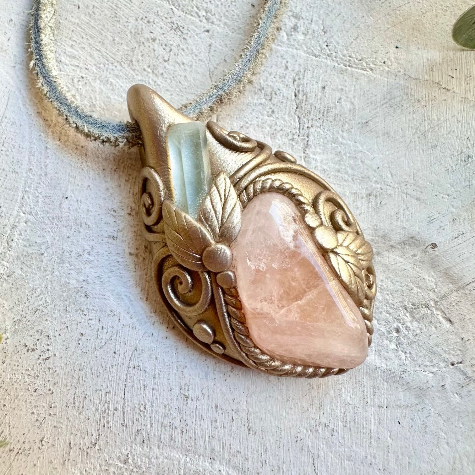 Metaphysical boho jewelry morganite aquamarine necklace