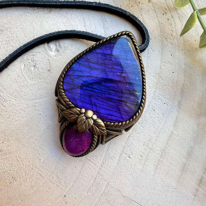 Handmade spiritual jewelry with labradorite and stichtite crystals