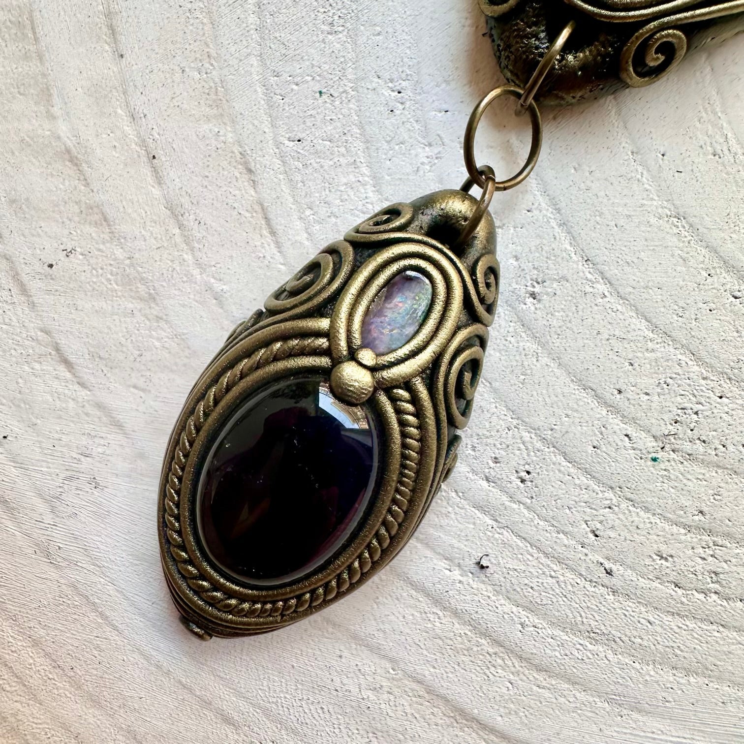 Statement healing crystal necklace featuring Labradorite, Amethyst and Boulder Opal.
