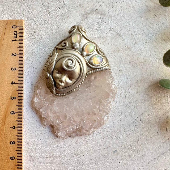 Handmade Goddess necklace featuring a Quartz Stalactite Slice and Ethiopian Opal.