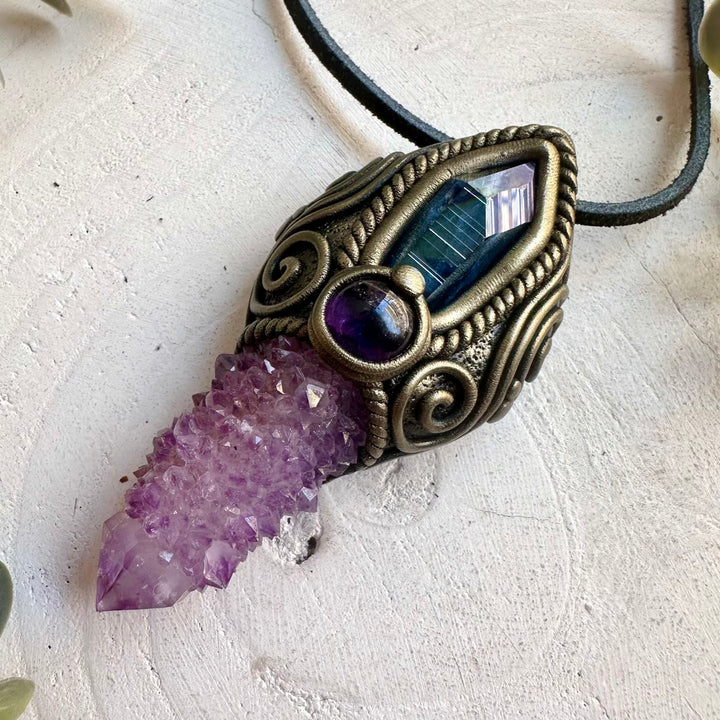 Crystal healing pendant necklace designed with natural gemstones for meditation, rituals and intention setting.