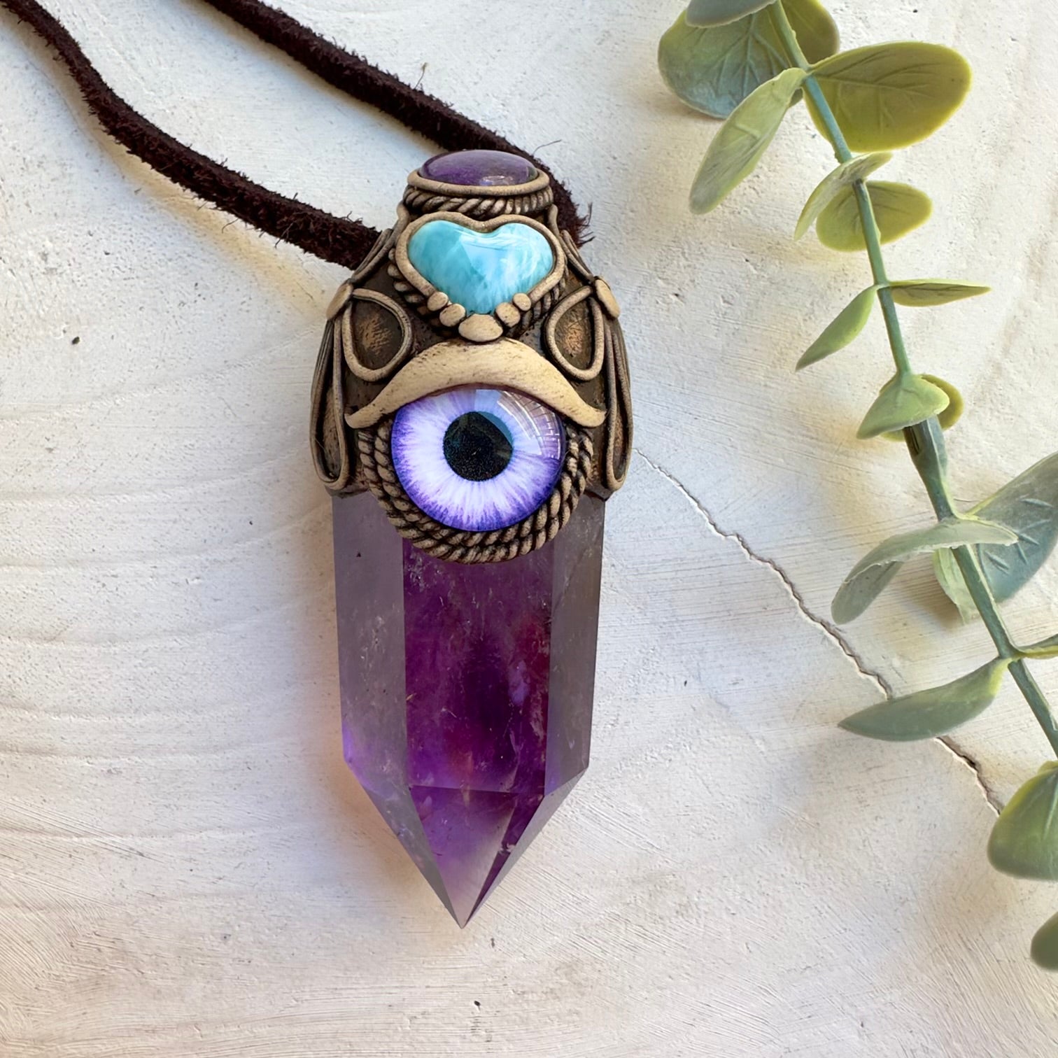 Third eye spiritual necklace featuring Ametrine and Stichtite crystal