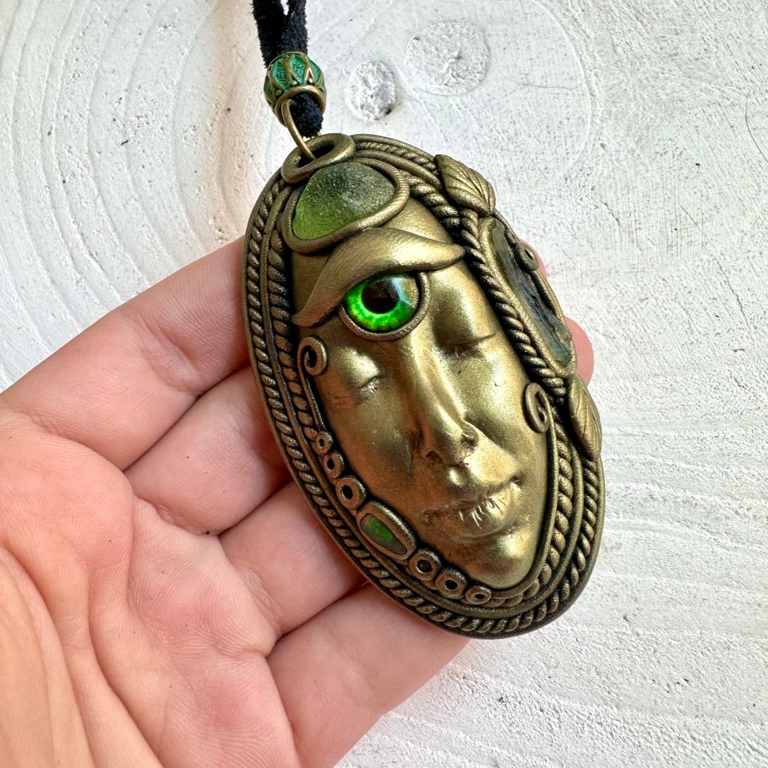 Handmade gemstone necklace combining Peridot with Moldavite and dark Ethiopian Opal accents.