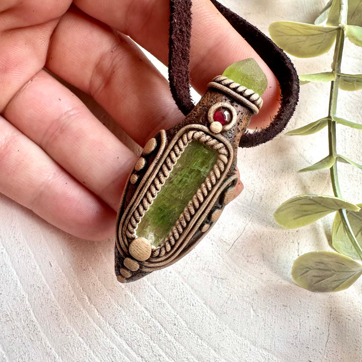 Metaphysical crystal pendant necklace with natural gemstones for abundance and heart healing