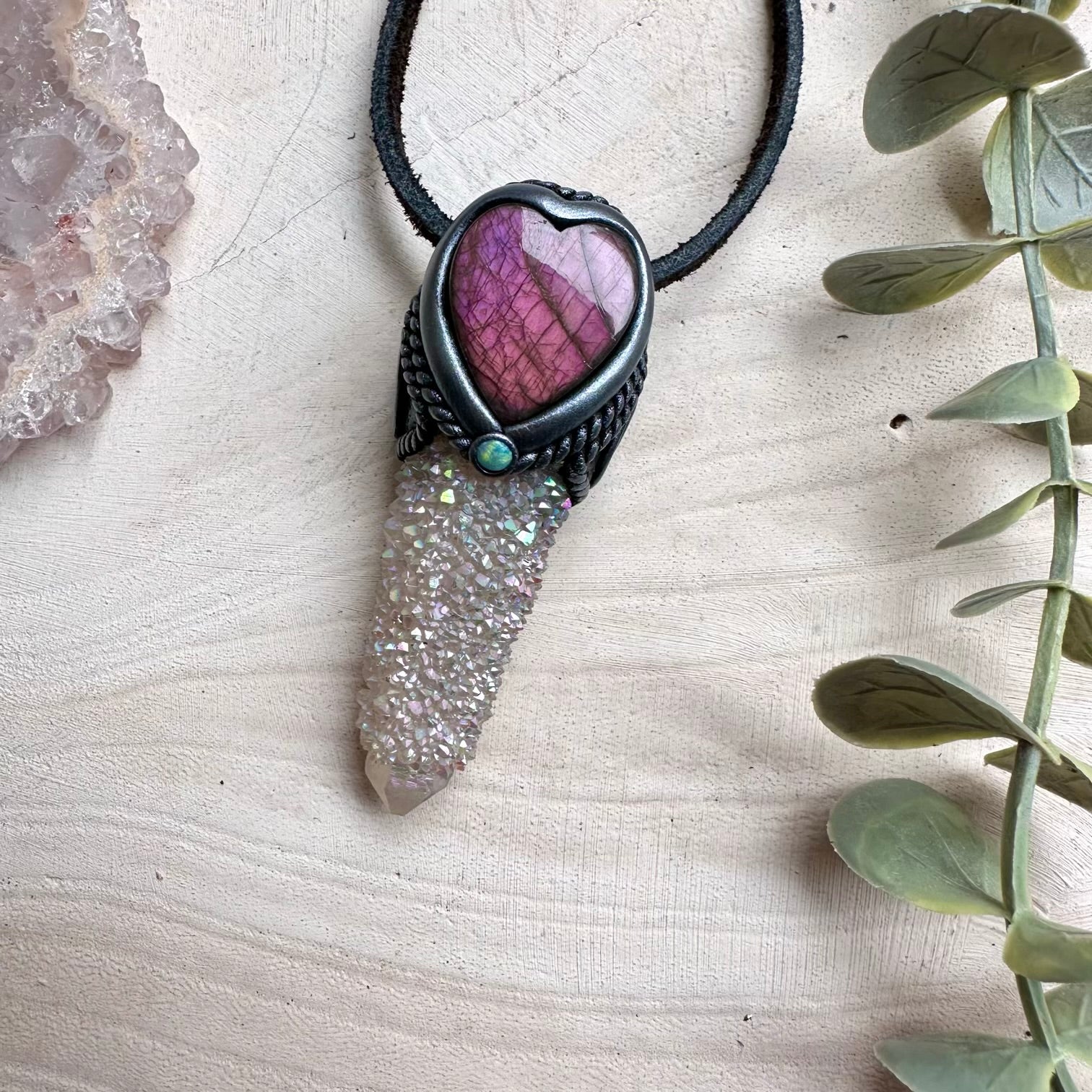 Unique aura quartz crystal pendant necklace