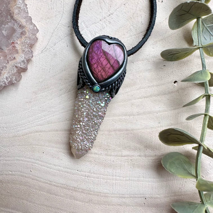 Unique aura quartz crystal pendant necklace