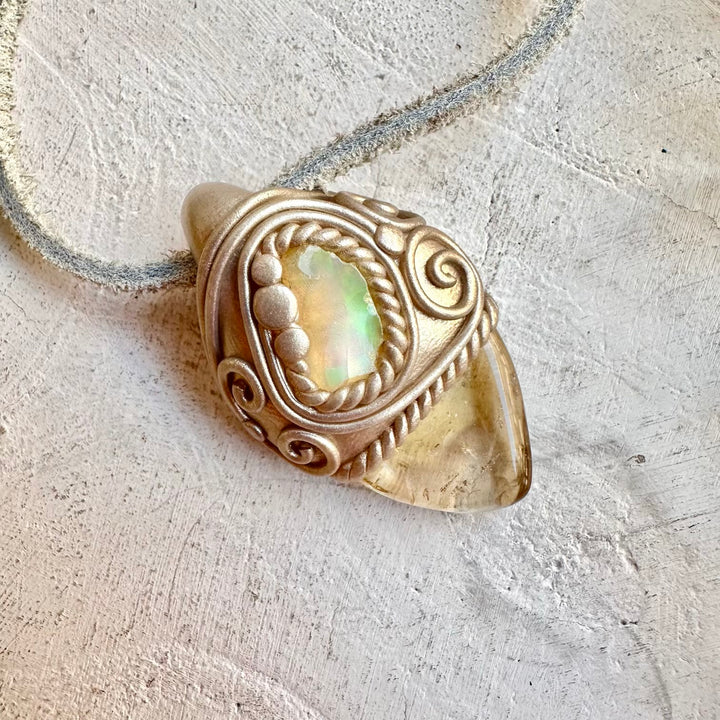 Boho jewelry protection amulet crystal necklace with opal and citrine gemstones