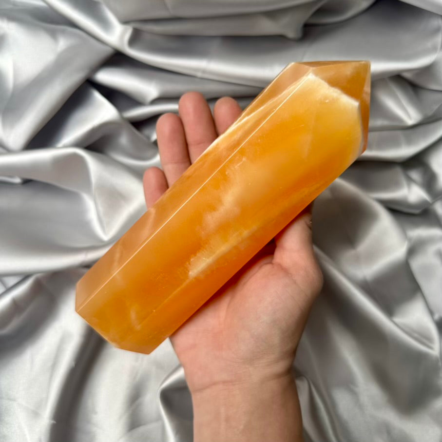Natural Orange Calcite – Polished Tower for Positivity and Motivation