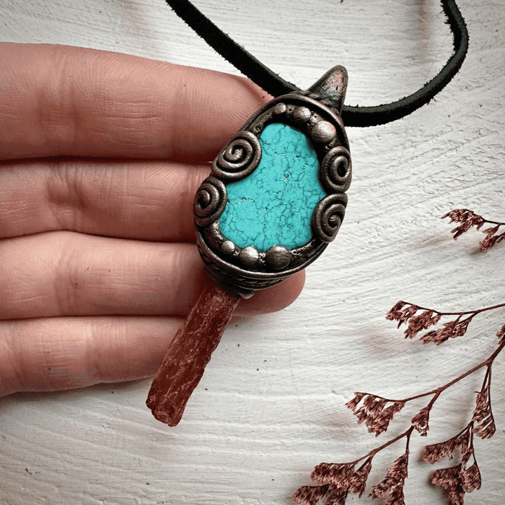 Orange Kyanite and Turquoise Necklace - FairyGardenGlow