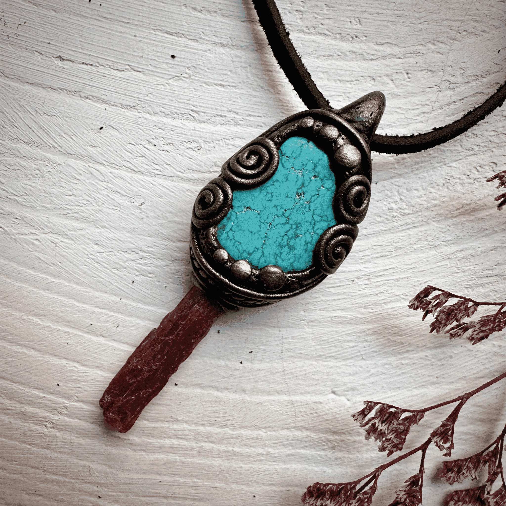 Orange Kyanite and Turquoise Necklace - FairyGardenGlow