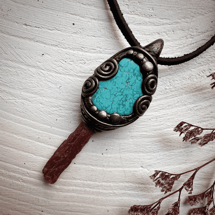 Orange Kyanite and Turquoise Necklace - FairyGardenGlow