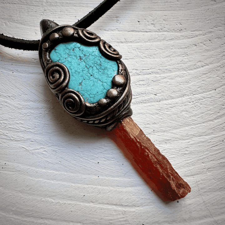 Orange Kyanite and Turquoise Necklace - FairyGardenGlow