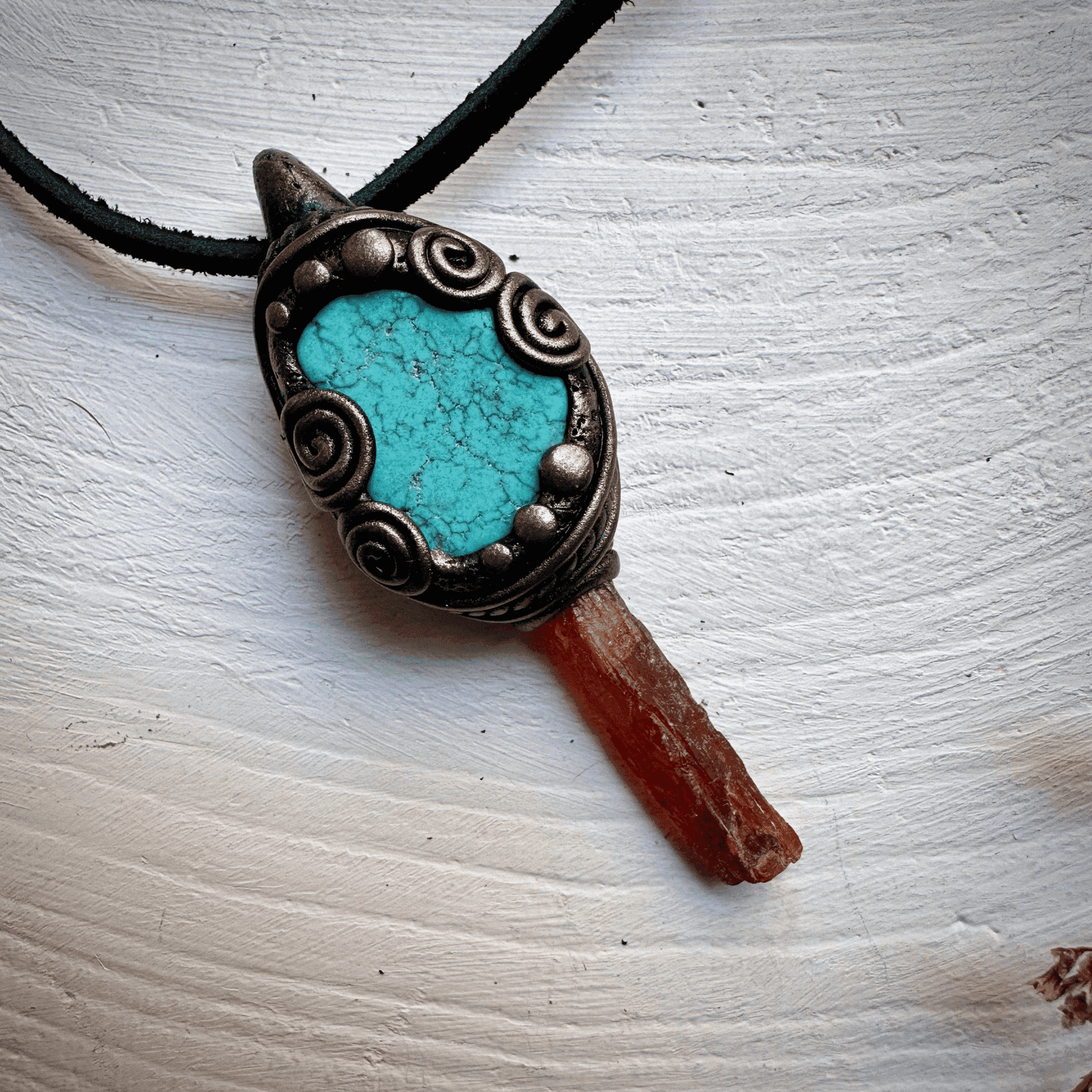 Orange Kyanite and Turquoise Necklace - FairyGardenGlow