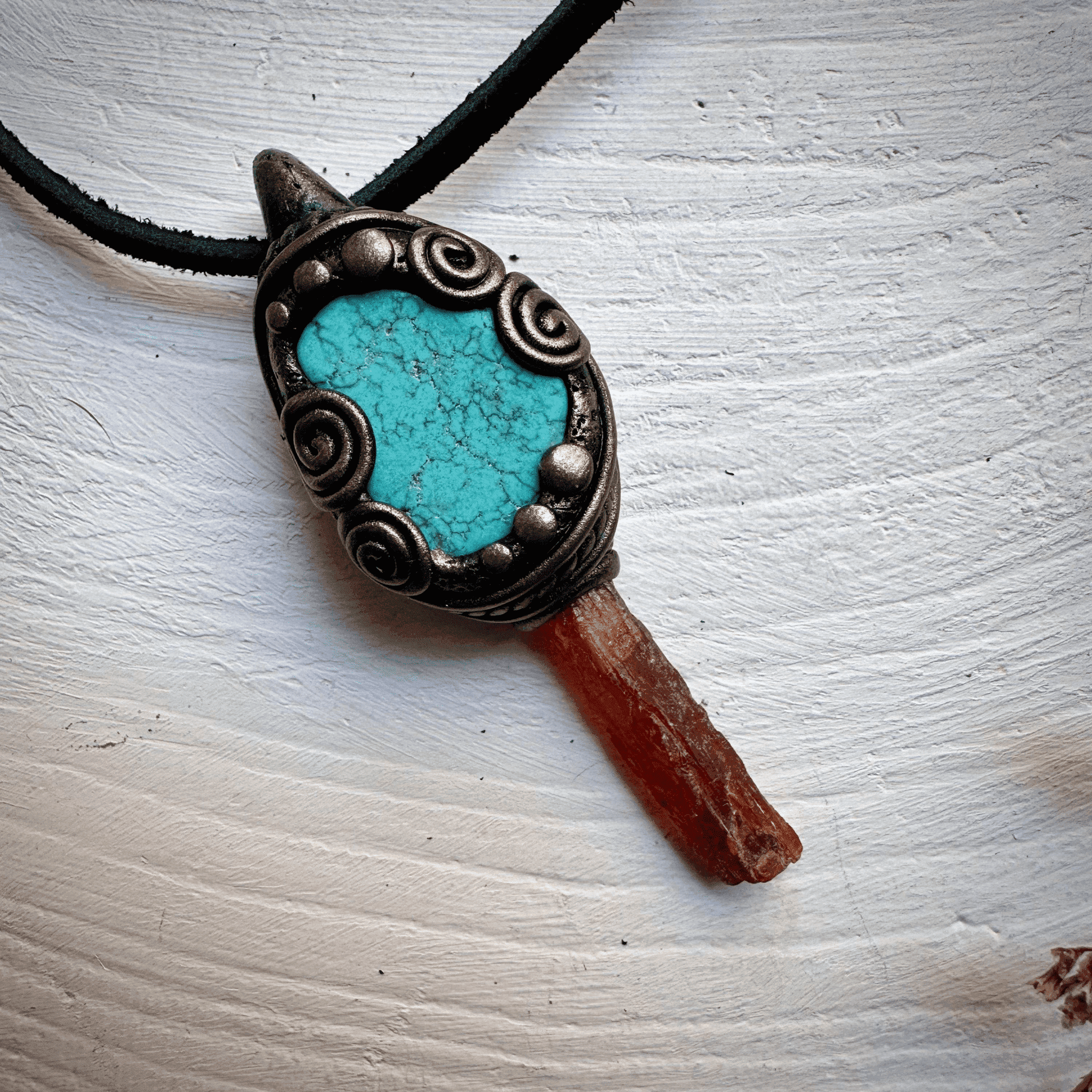 Orange Kyanite and Turquoise Necklace - FairyGardenGlow