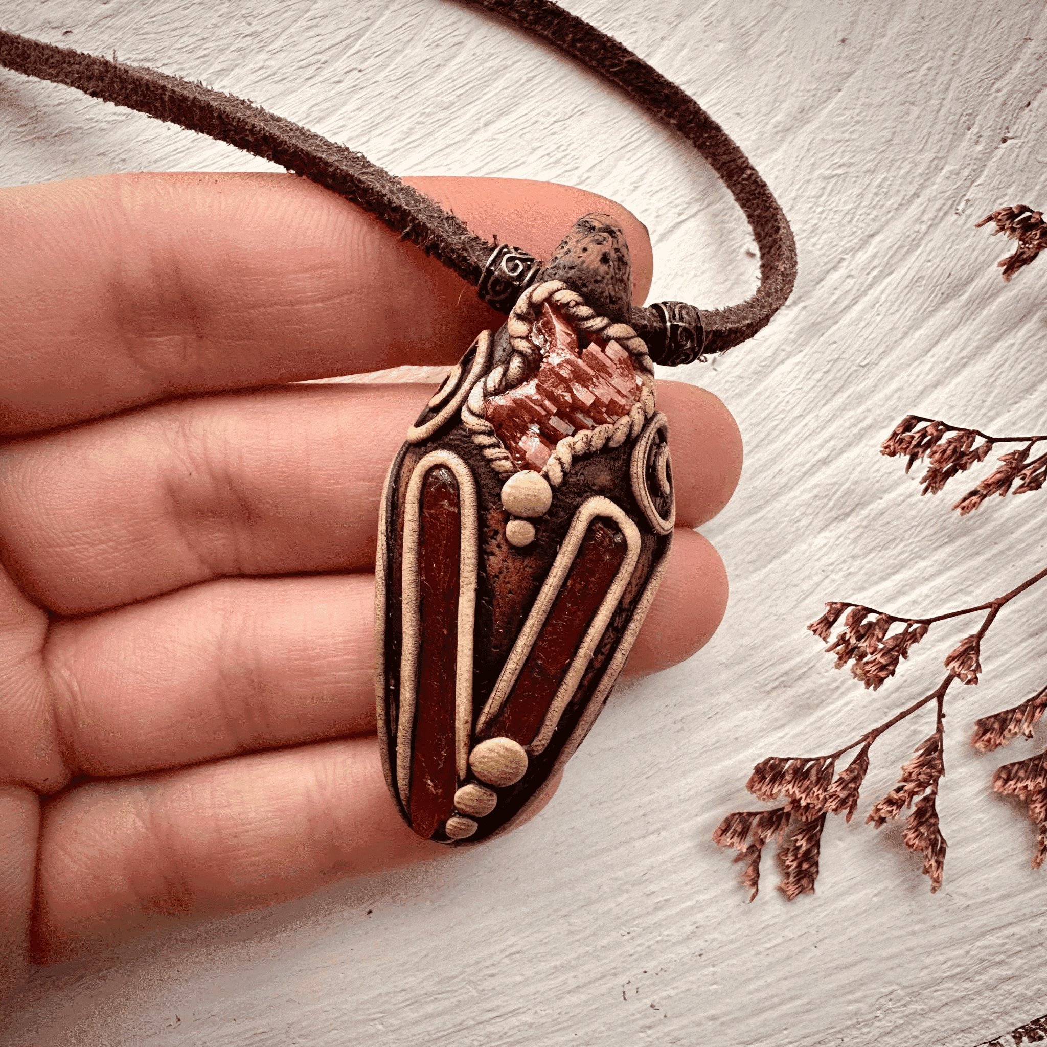 Orange Kyanite and Vanadinite Pendant Necklace - FairyGardenGlow