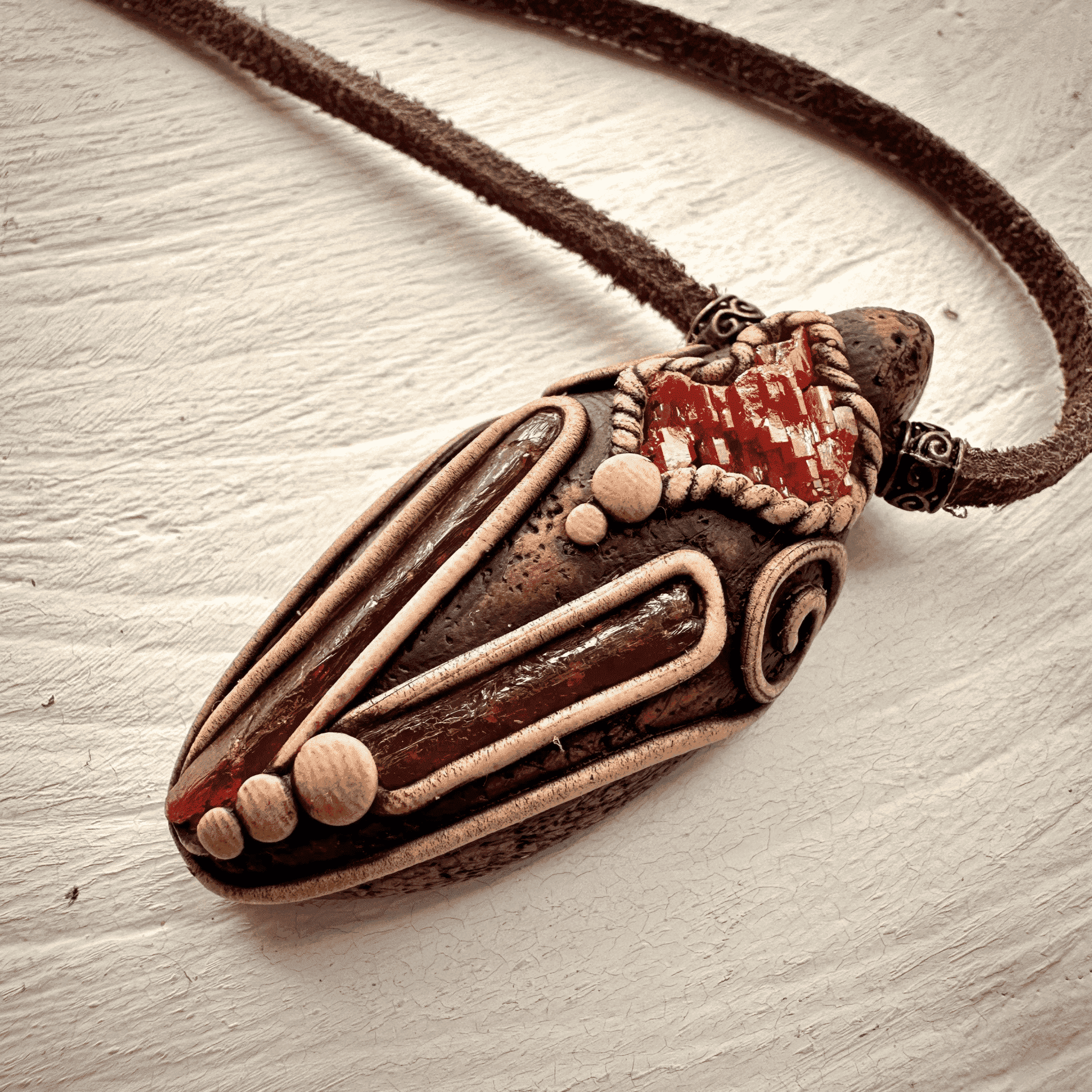 Orange Kyanite and Vanadinite Pendant Necklace - FairyGardenGlow
