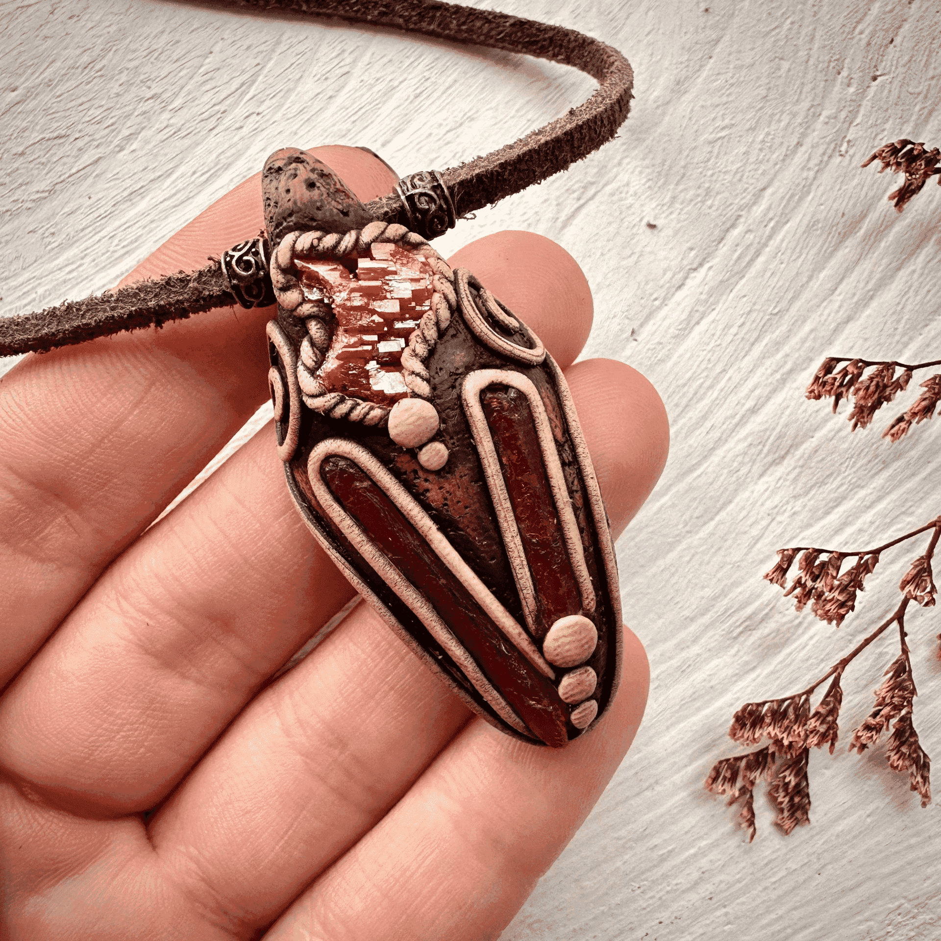 Orange Kyanite and Vanadinite Pendant Necklace - FairyGardenGlow