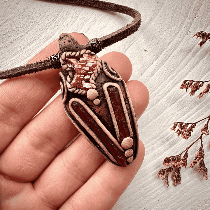 Orange Kyanite and Vanadinite Pendant Necklace - FairyGardenGlow