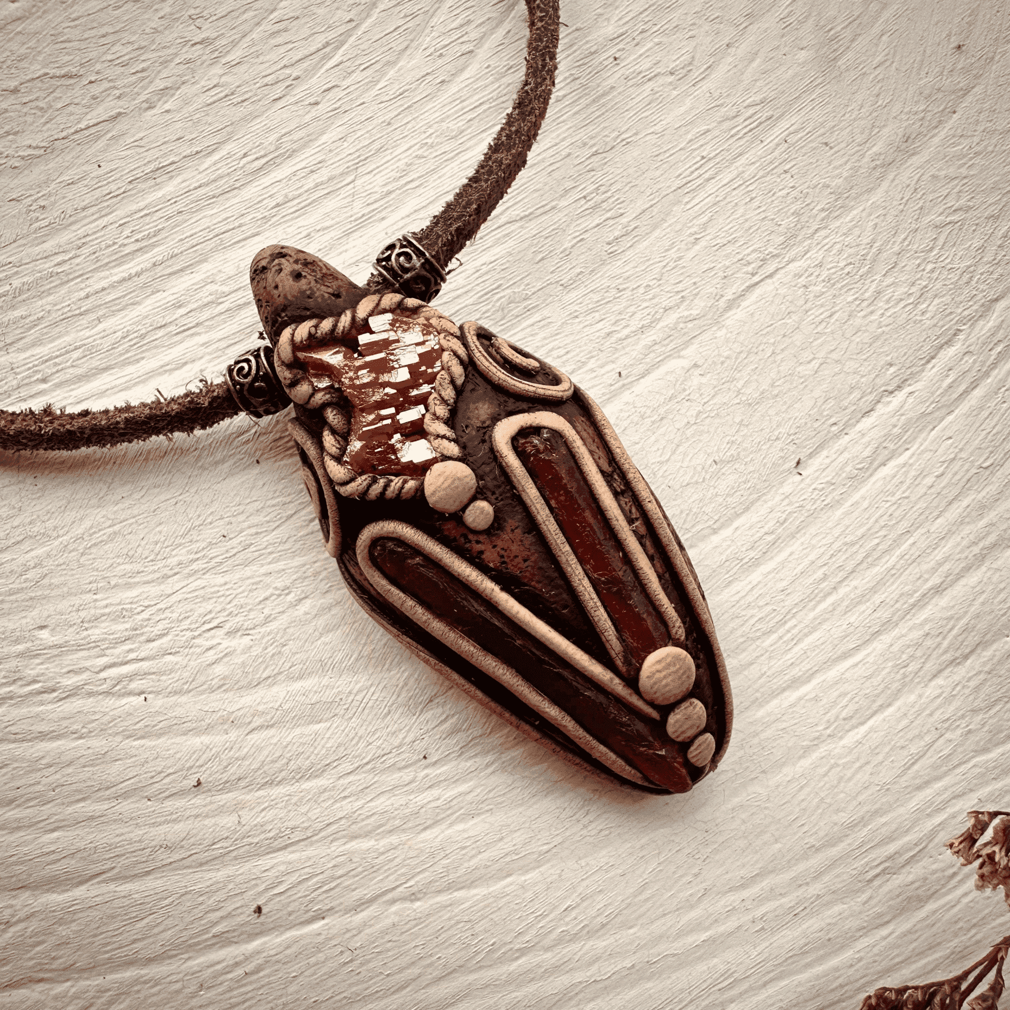 Orange Kyanite and Vanadinite Pendant Necklace - FairyGardenGlow