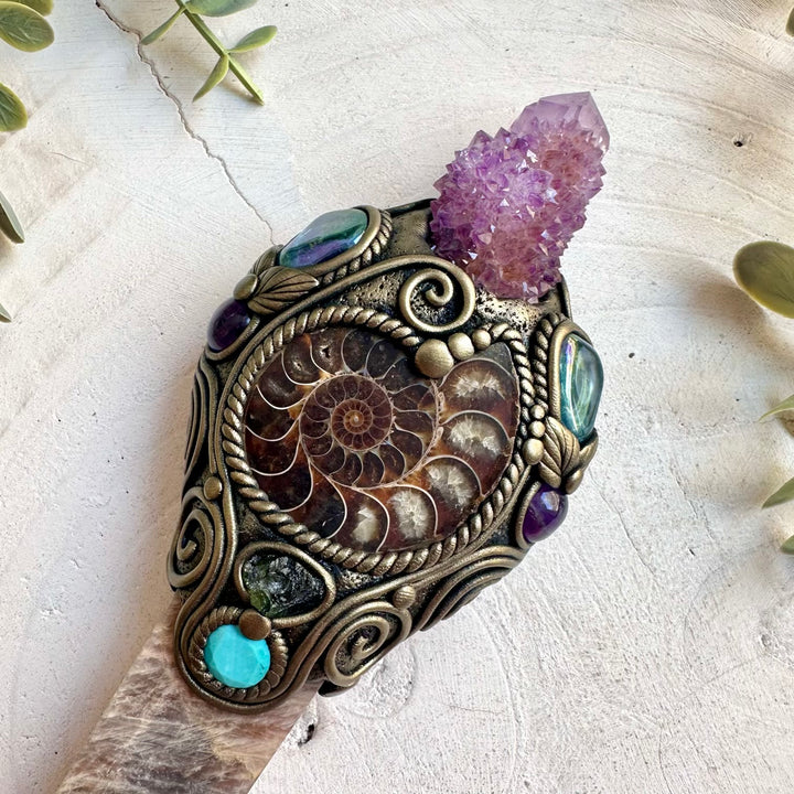 Crystal energy tool designed with Moonstone for meditation, manifestation and spiritual practice.