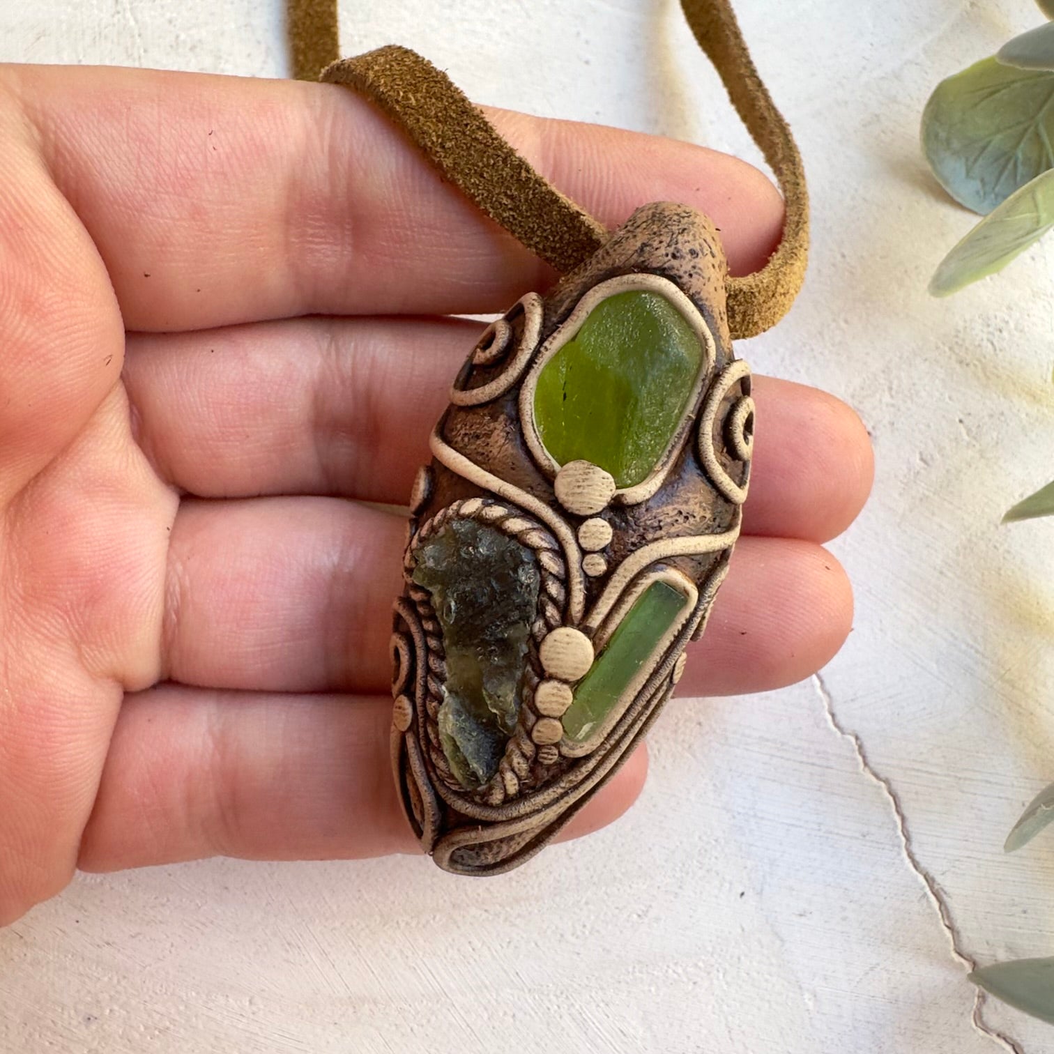 Spiritual jewelry necklace with natural Moldavite gemstone