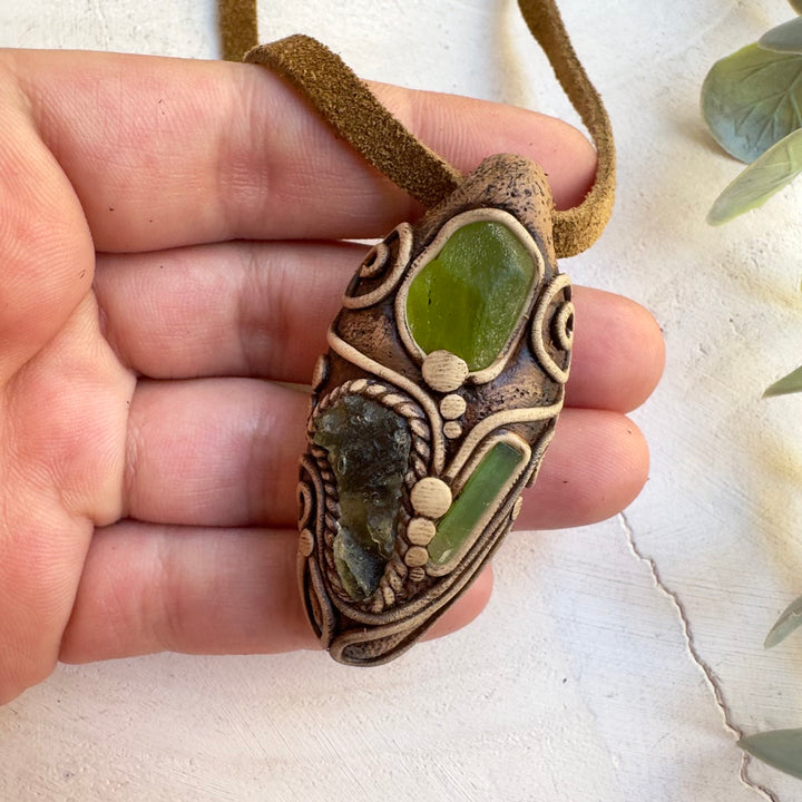 Spiritual jewelry necklace with natural Moldavite gemstone