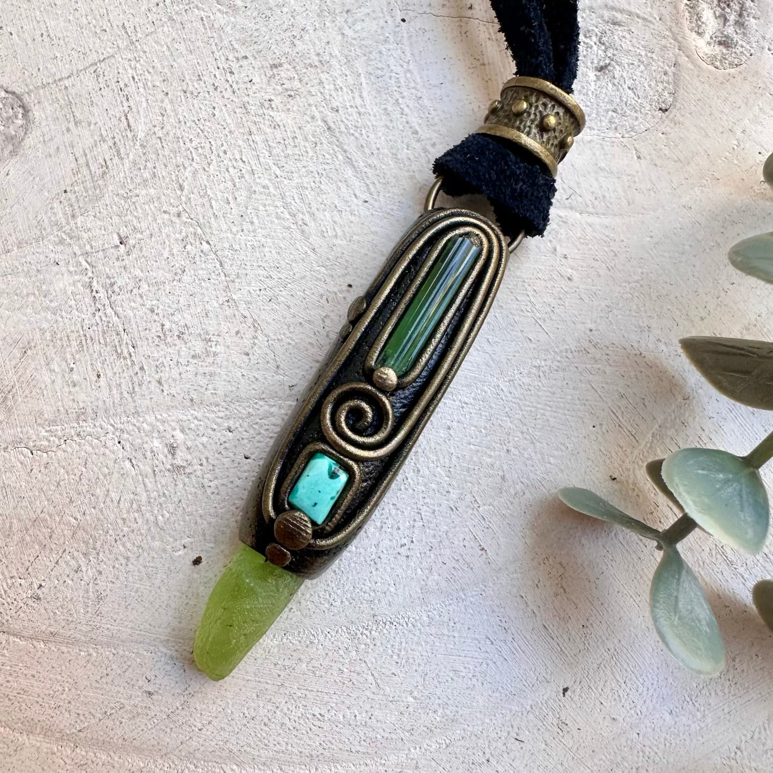 Handmade Peridot, Tourmaline & Tibetan Turquoise Necklace – Heart Chakra Protection Jewelry