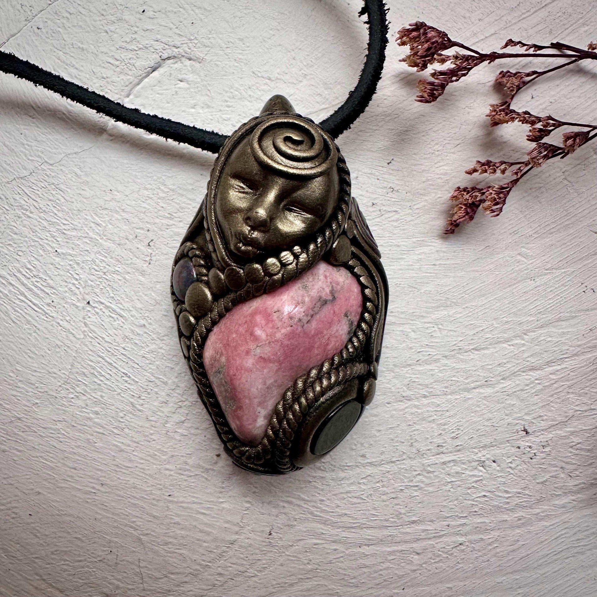 Peruvian Rhodonite Black Onyx and Black Opal Goddess Necklace - FairyGardenGlow