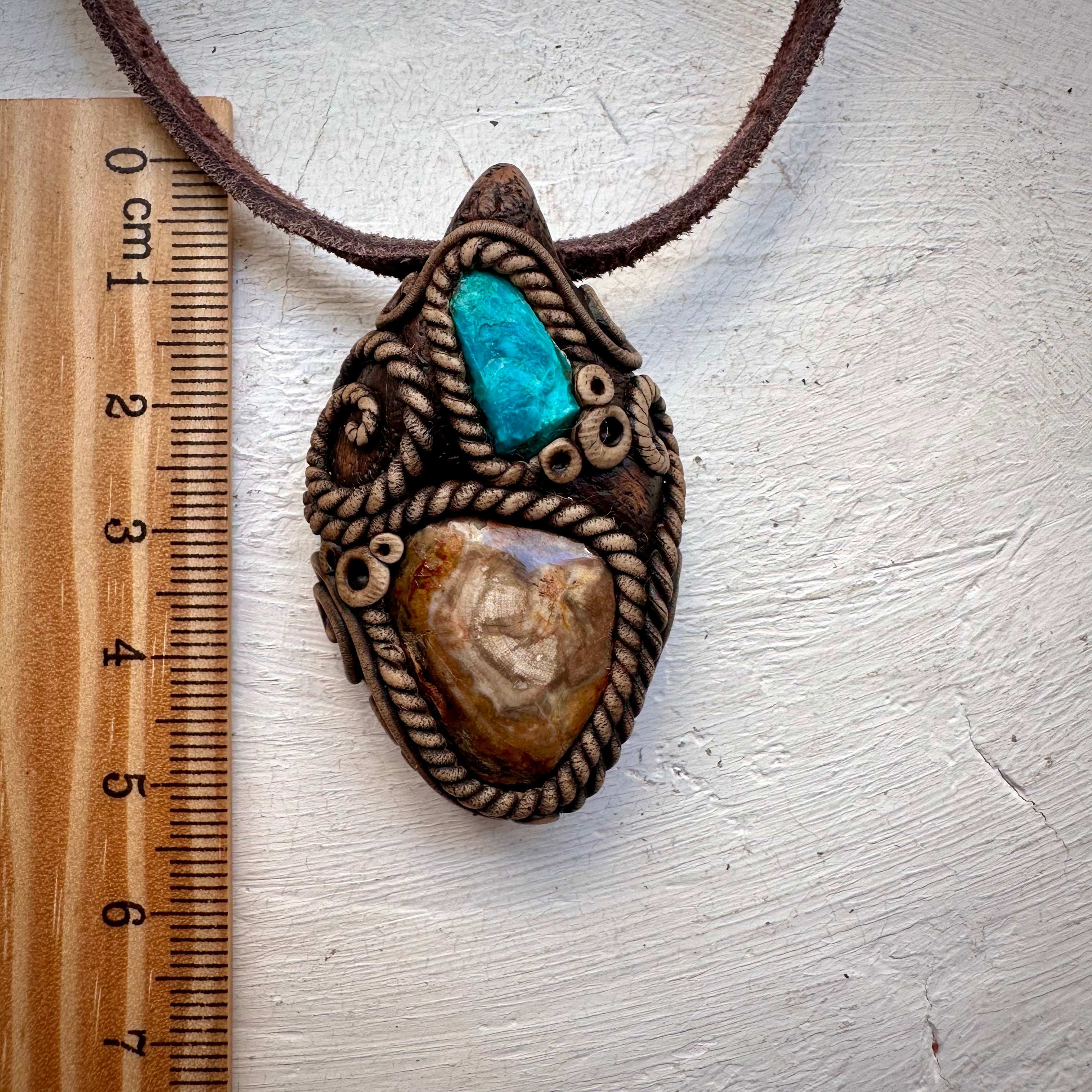 Petrified Wood and Chrysocolla Necklace - FairyGardenGlow