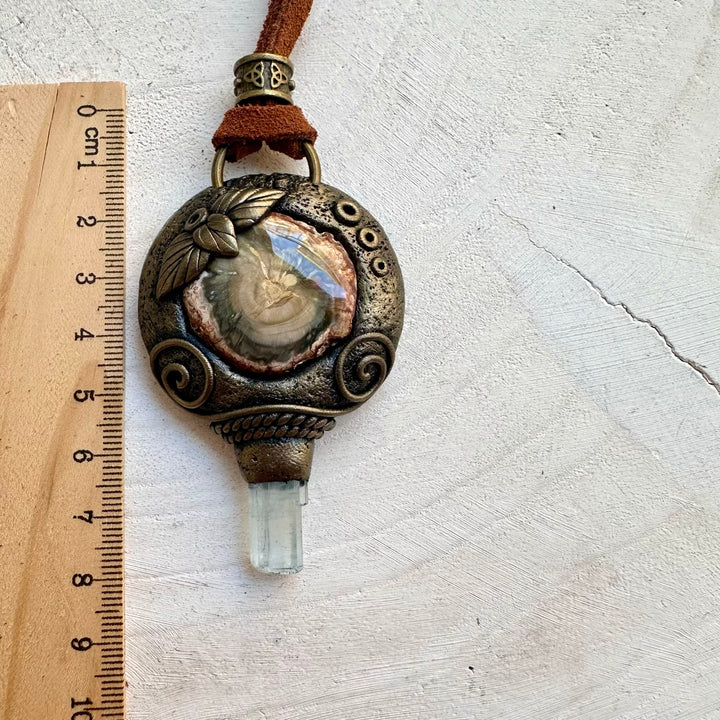 One of a kind crystal healing pendant with natural crystals
