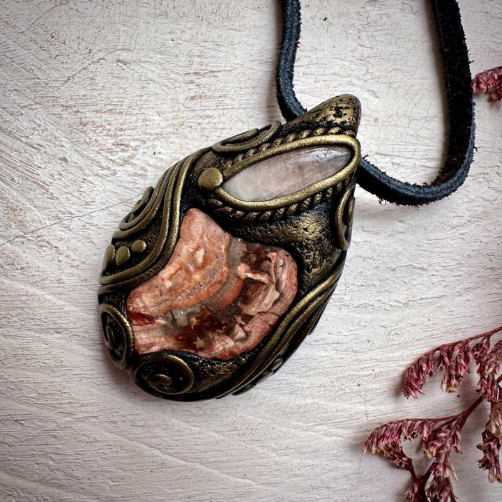 Petrified Wood and Morganite Necklace - FairyGardenGlow