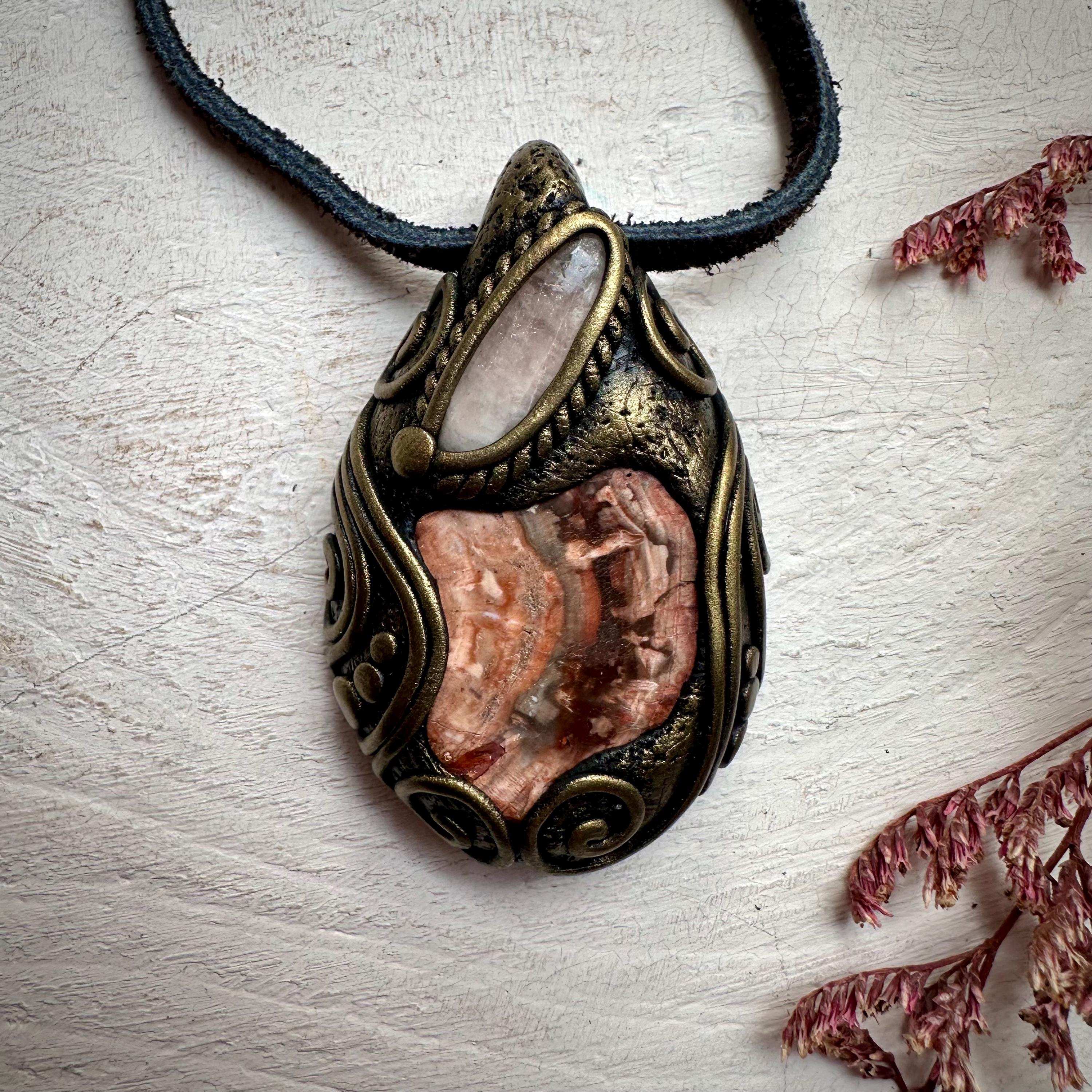 Petrified Wood and Morganite Necklace - FairyGardenGlow