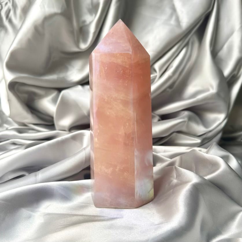 Angel Aura Rose Quartz Tower – Unique Polished Pink Crystal Point for Love, Peace & Spiritual Harmony - FairyGardenGlow