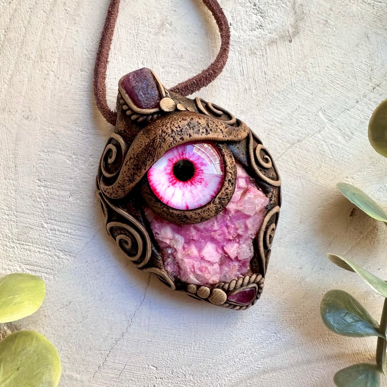 Natural pink calcite cluster paired with ruby and pink tourmaline