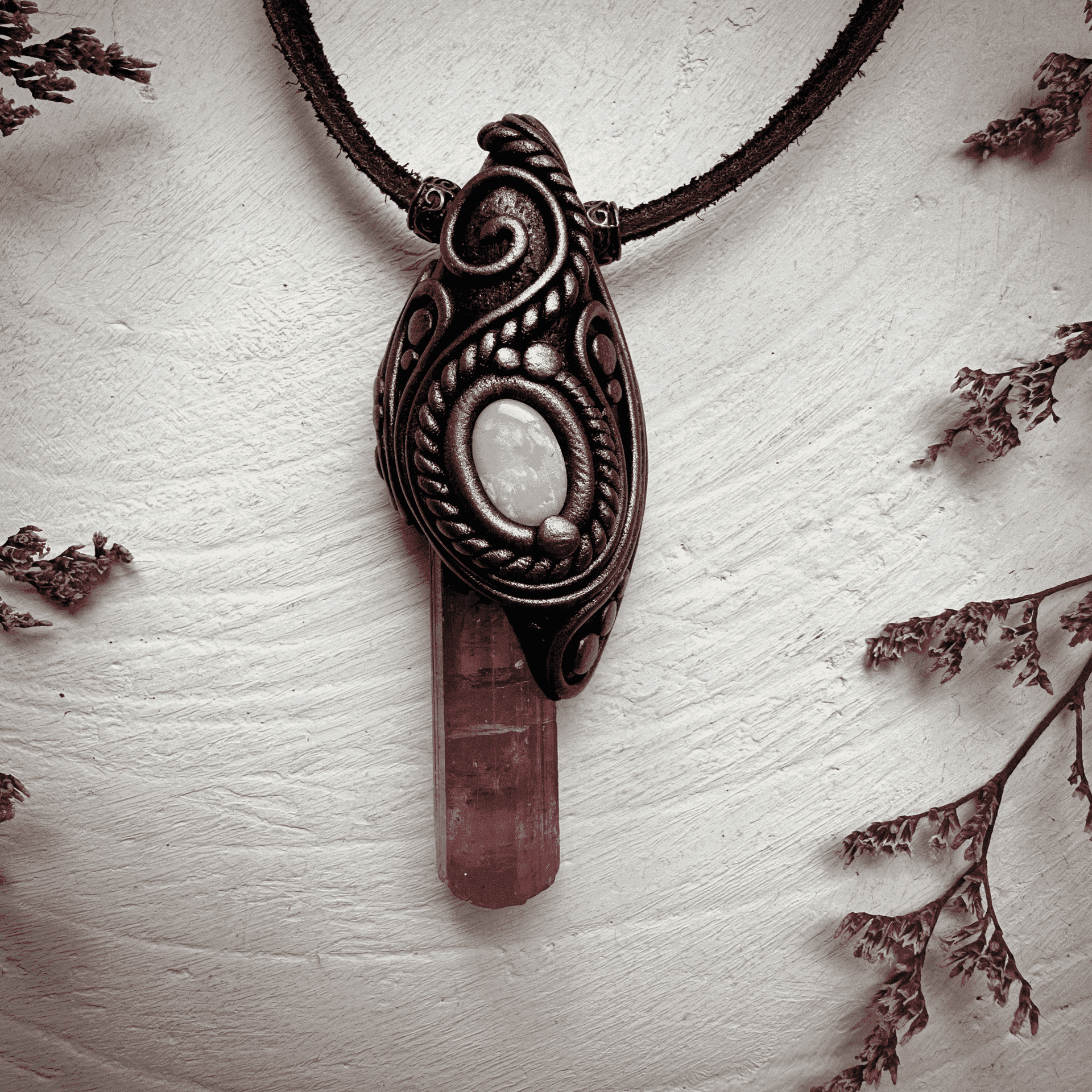 Pink Tourmaline and Australian Opal Necklace - FairyGardenGlow
