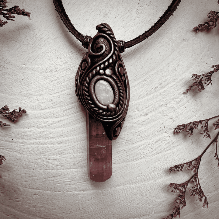 Pink Tourmaline and Australian Opal Necklace - FairyGardenGlow