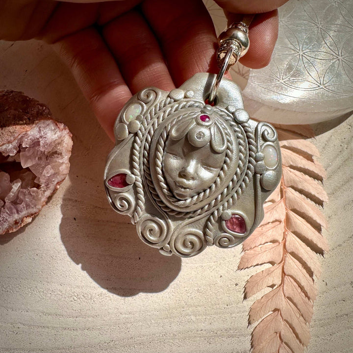 Pink Tourmaline Australian Opal Ruby and Diamond Goddess Necklace - FairyGardenGlow