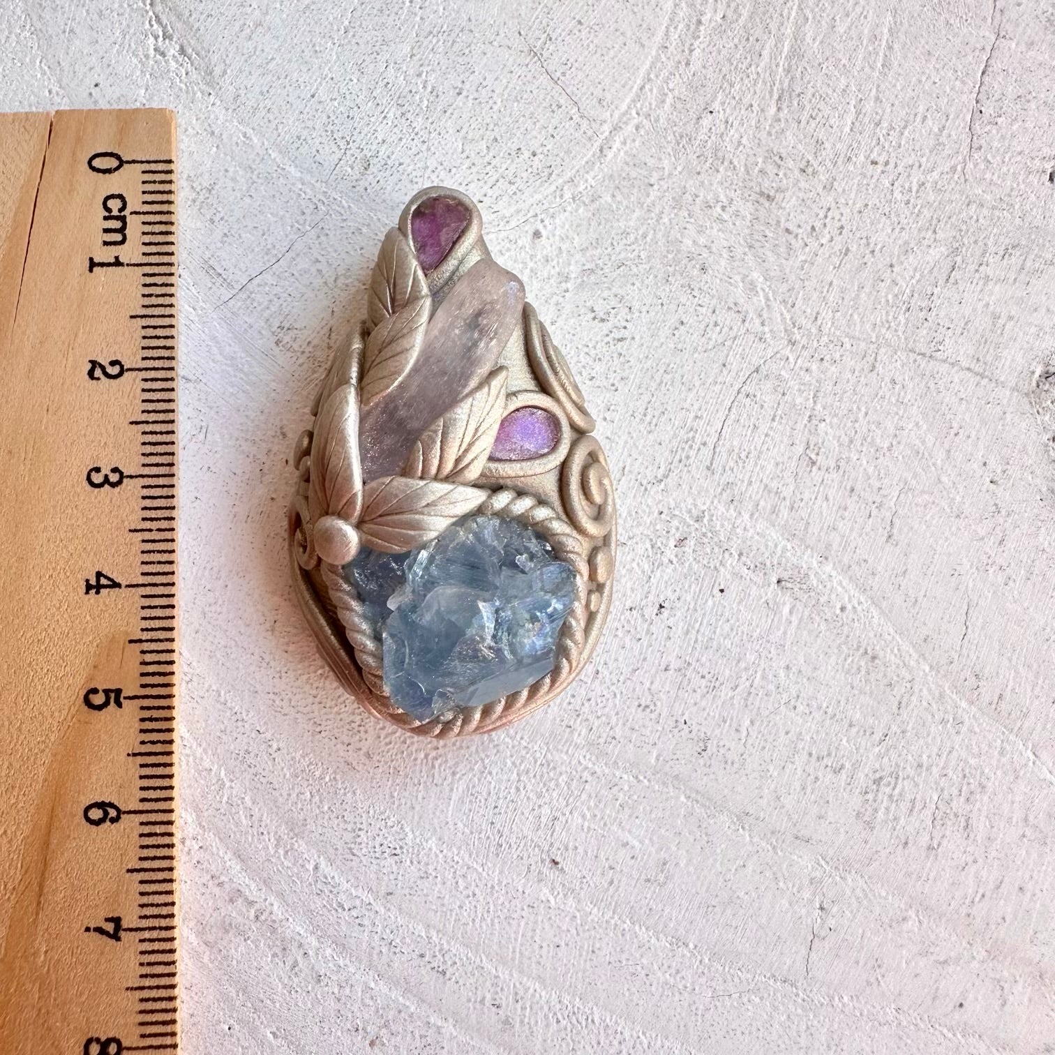 Raw gemstone necklace celestite kunzite pink tourmaline healing crystal jewelry