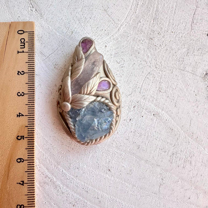 Raw gemstone necklace celestite kunzite pink tourmaline healing crystal jewelry