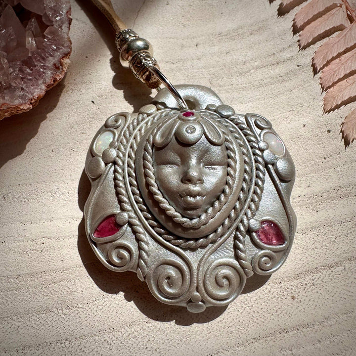 Pink Tourmaline Australian Opal Ruby and Diamond Goddess Necklace - FairyGardenGlow