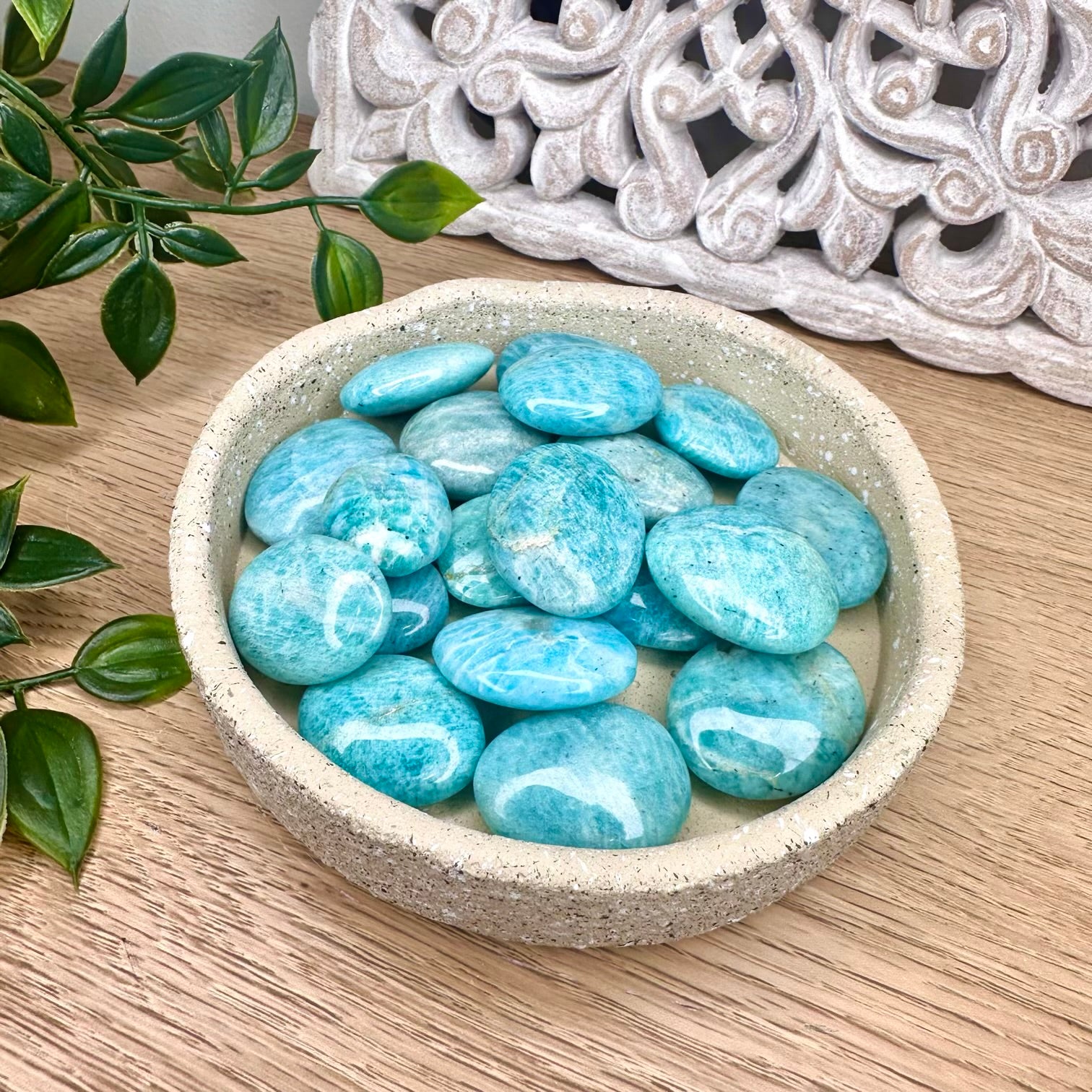 Smooth amazonite crystal used for meditation and calming energy