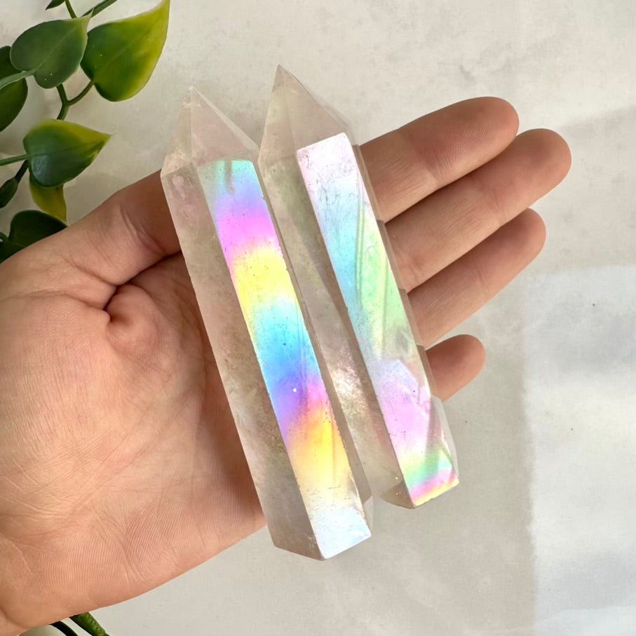 Angel Aura Quartz Tower – Polished Aura Quartz Crystal Point for Healing, Peace & High Vibration Energy - FairyGardenGlow