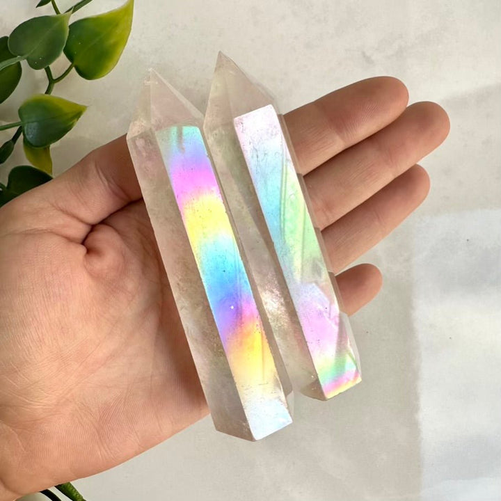 Angel Aura Quartz Tower – Polished Aura Quartz Crystal Point for Healing, Peace & High Vibration Energy - FairyGardenGlow