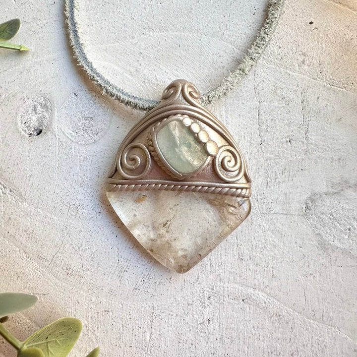 Polished Citrine and Blue Topaz necklace handmade boho jewelry with natural gemstones