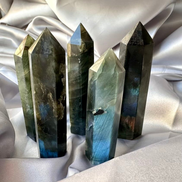 Labradorite Tower – Medium Polished Crystal Point for Protection, Intuition & Transformation - FairyGardenGlow