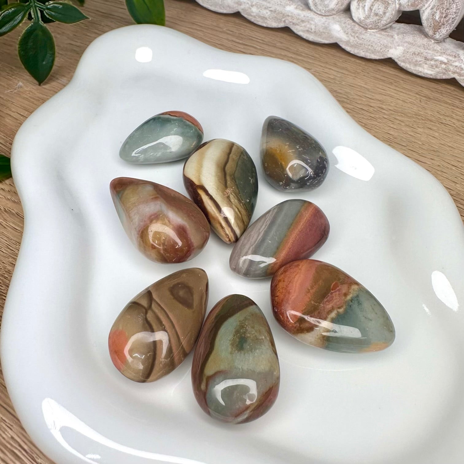 Polychrome jasper polished drop stone for grounding and vitality