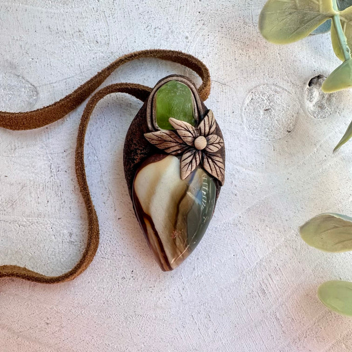 Polychrome Jasper and Peridot necklace handmade with natural gemstones