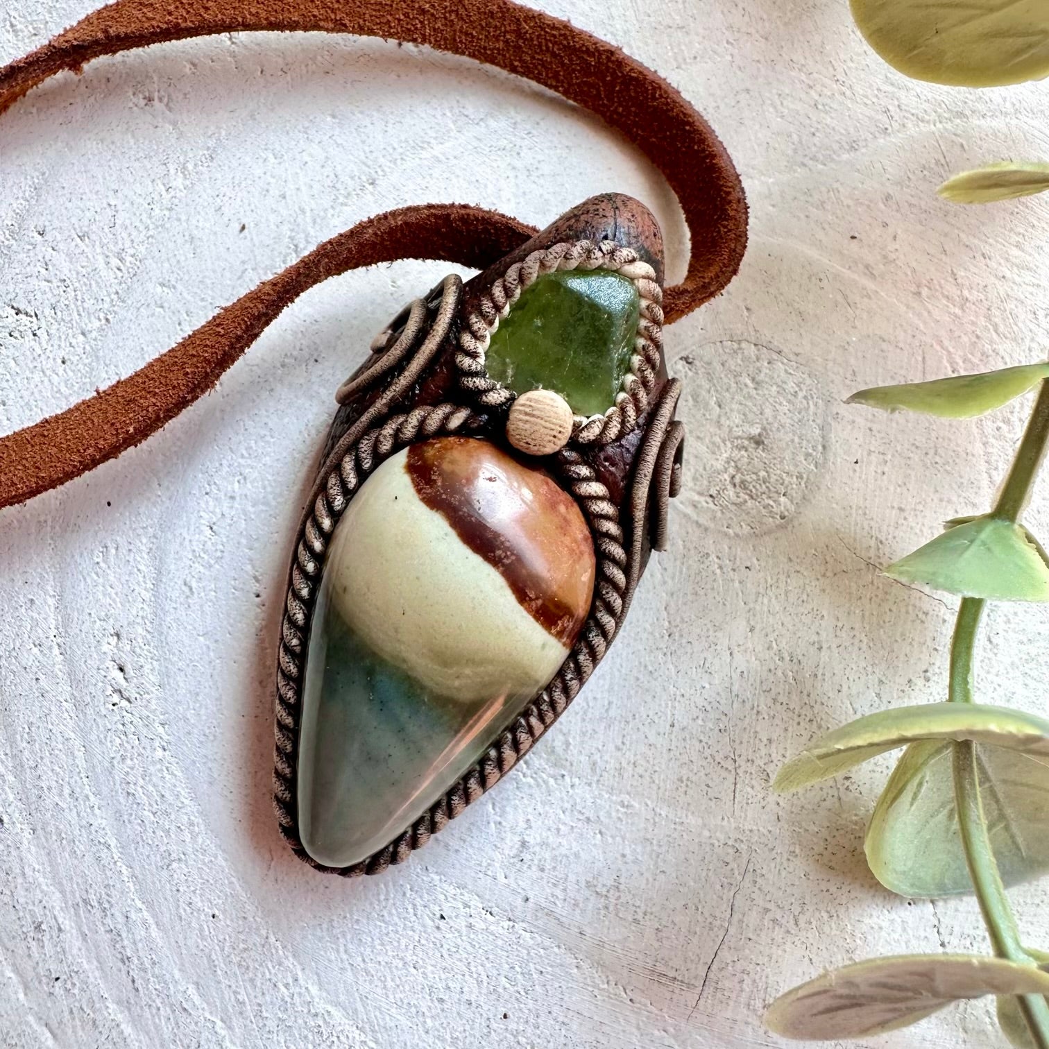Handmade Polychrome Jasper and Peridot pendant necklace