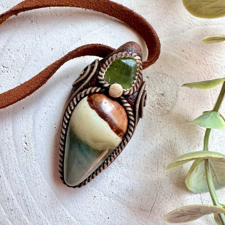 Handmade Polychrome Jasper and Peridot pendant necklace